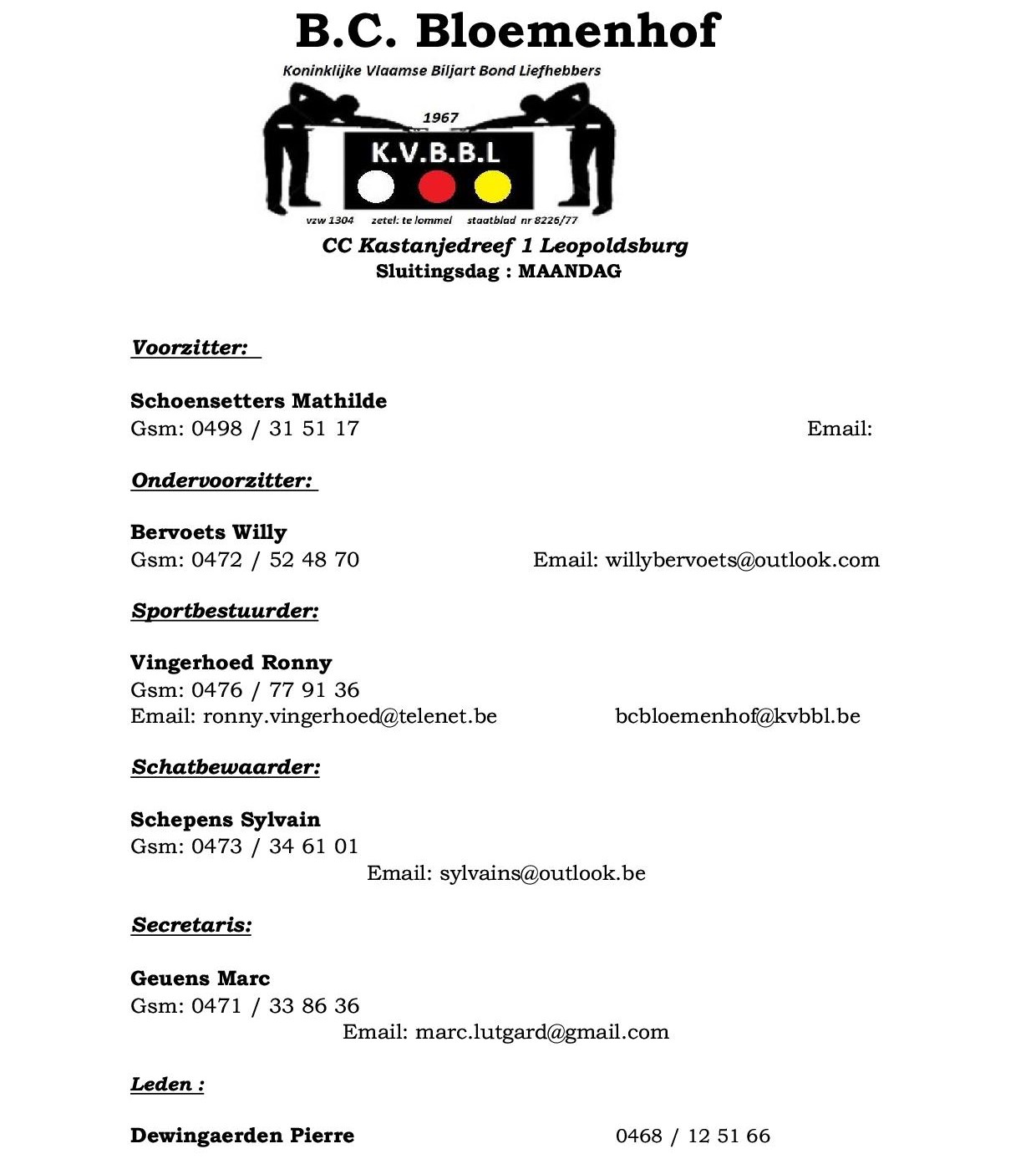 Bestuur BC Bloemenhof 2025 2026