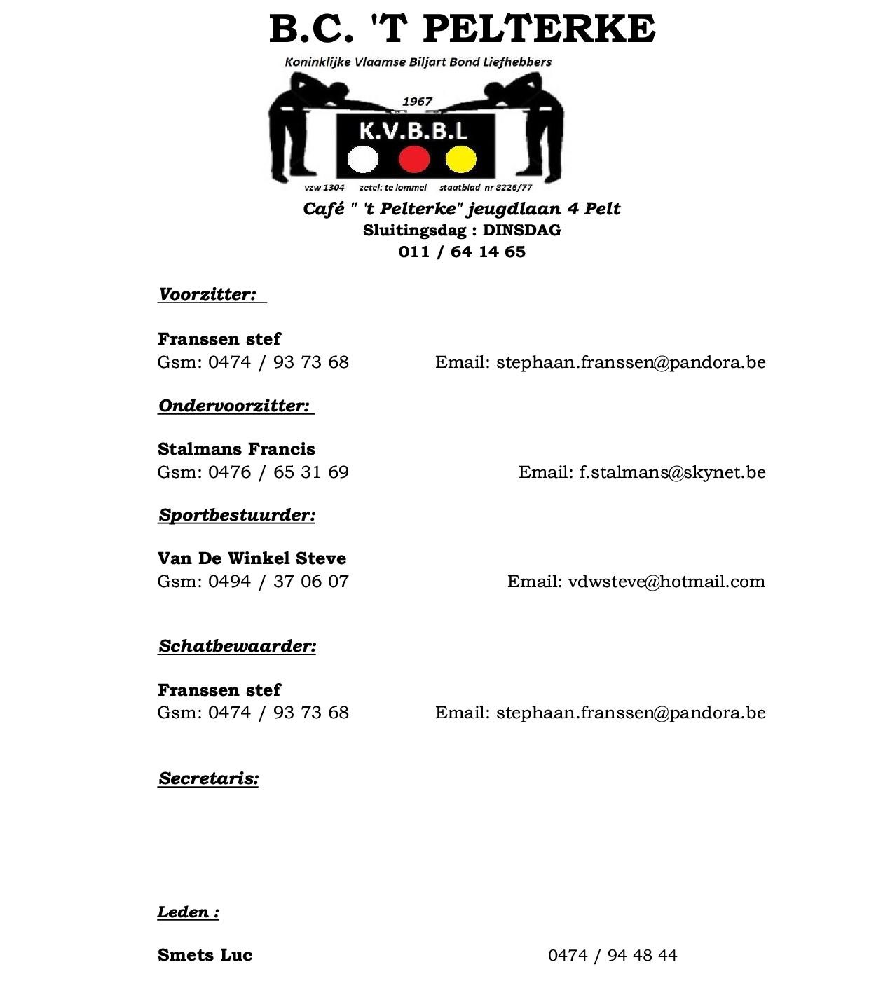 Bestuur BC t Pelterke 2025 2026