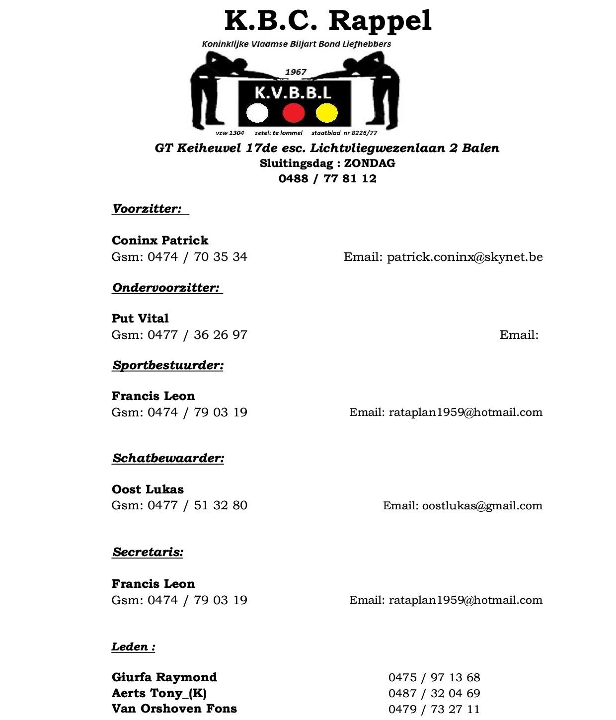 Bestuur K BC Rappel 2025 2026