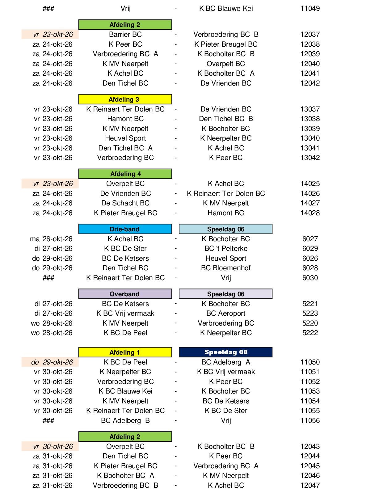 Competitie Kalender 2026 2027 24 juli 202606
