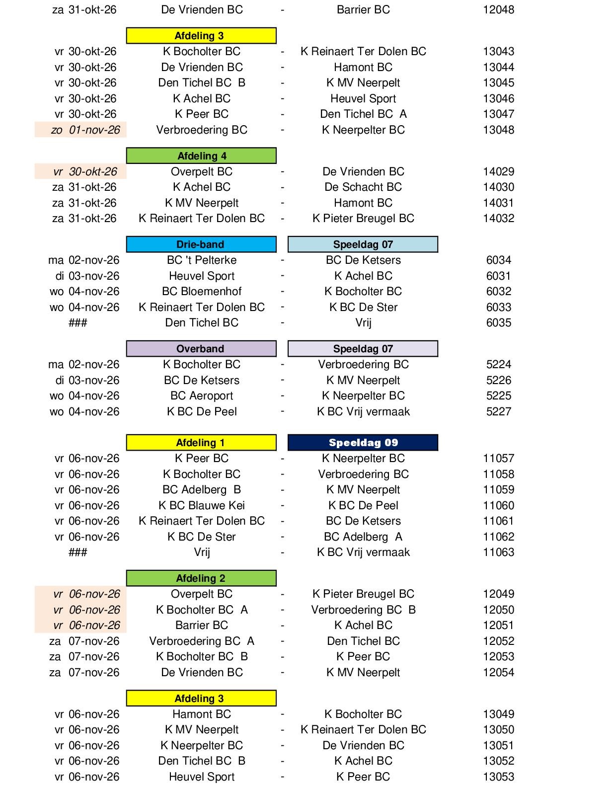 Competitie Kalender 2026 2027 24 juli 202607