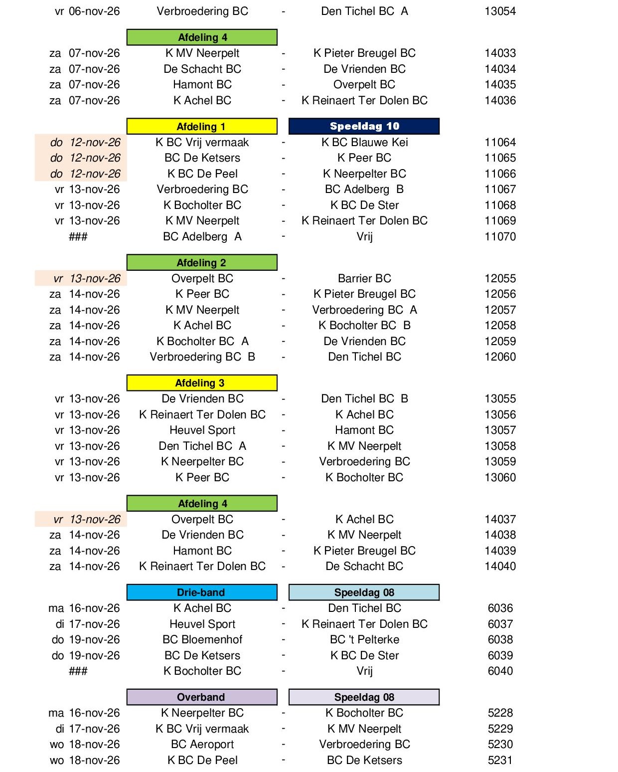 Competitie Kalender 2026 2027 24 juli 202608
