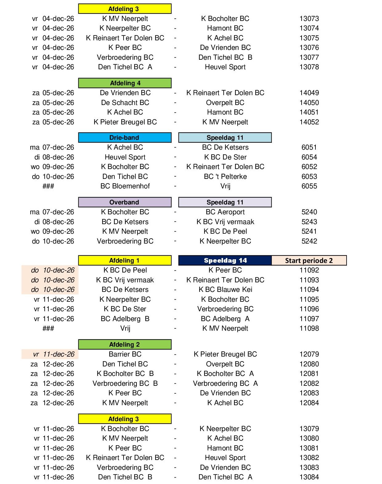 Competitie Kalender 2026 2027 24 juli 202611