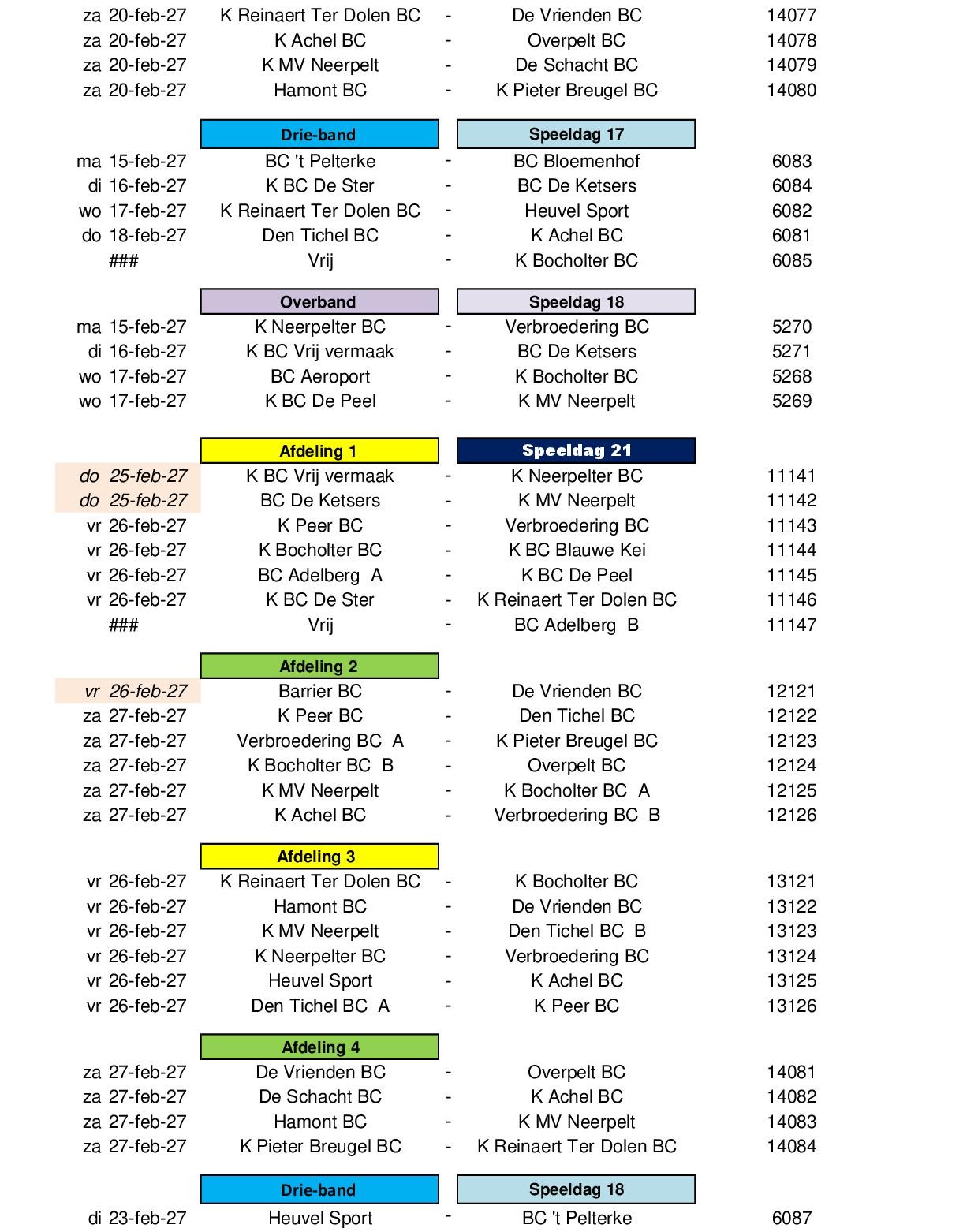 Competitie Kalender 2026 2027 24 juli 202617
