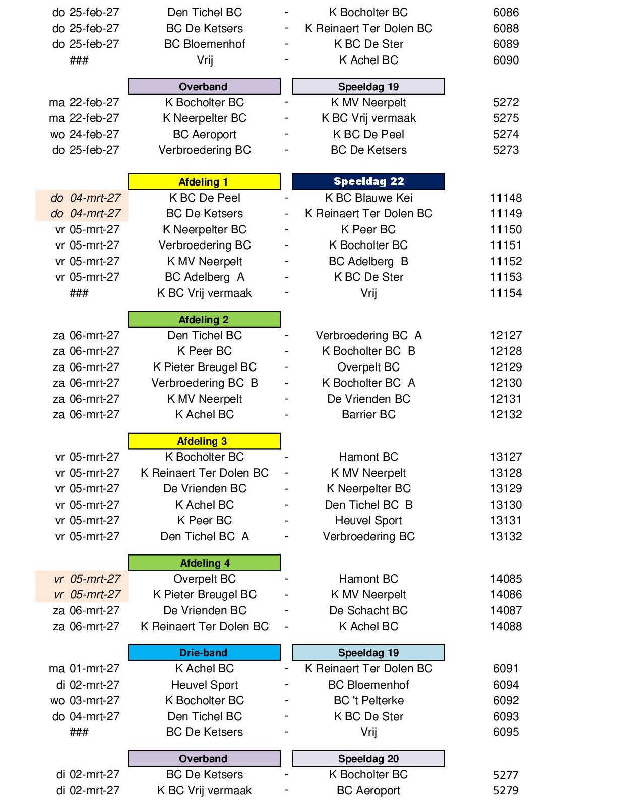 Competitie Kalender 2026 2027 24 juli 202618