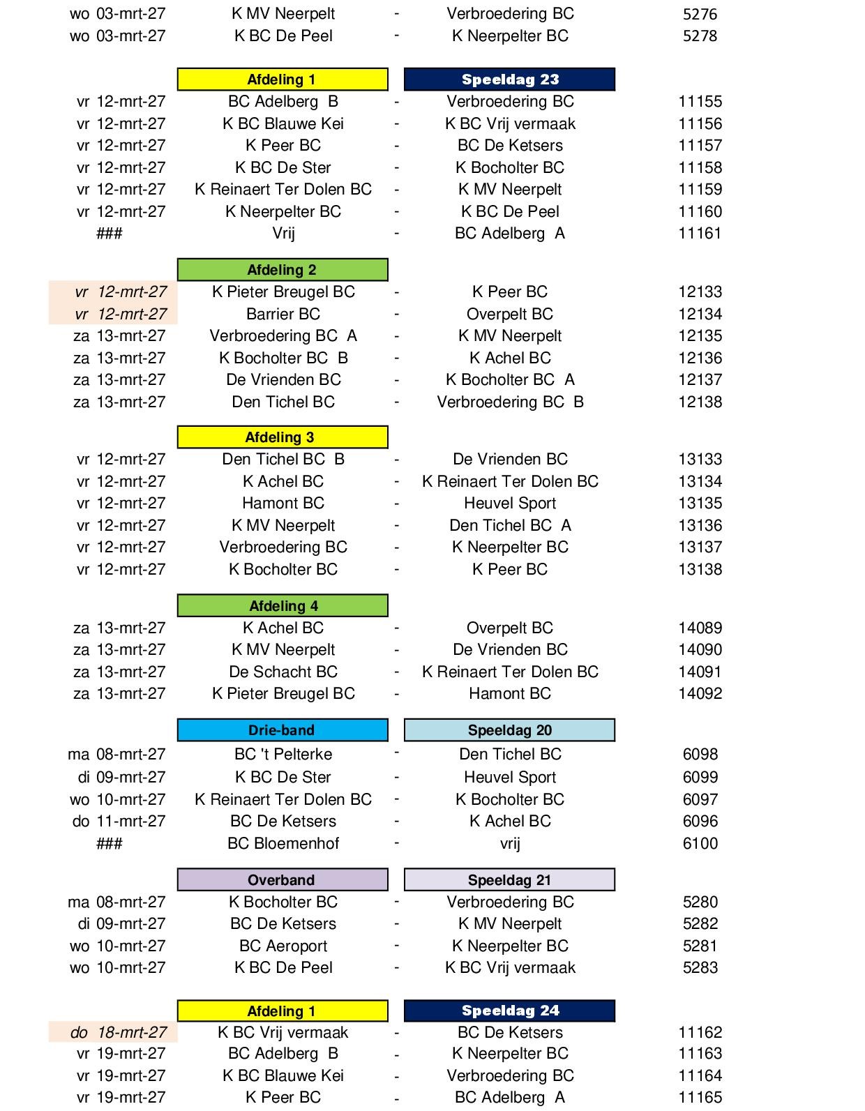 Competitie Kalender 2026 2027 24 juli 202619