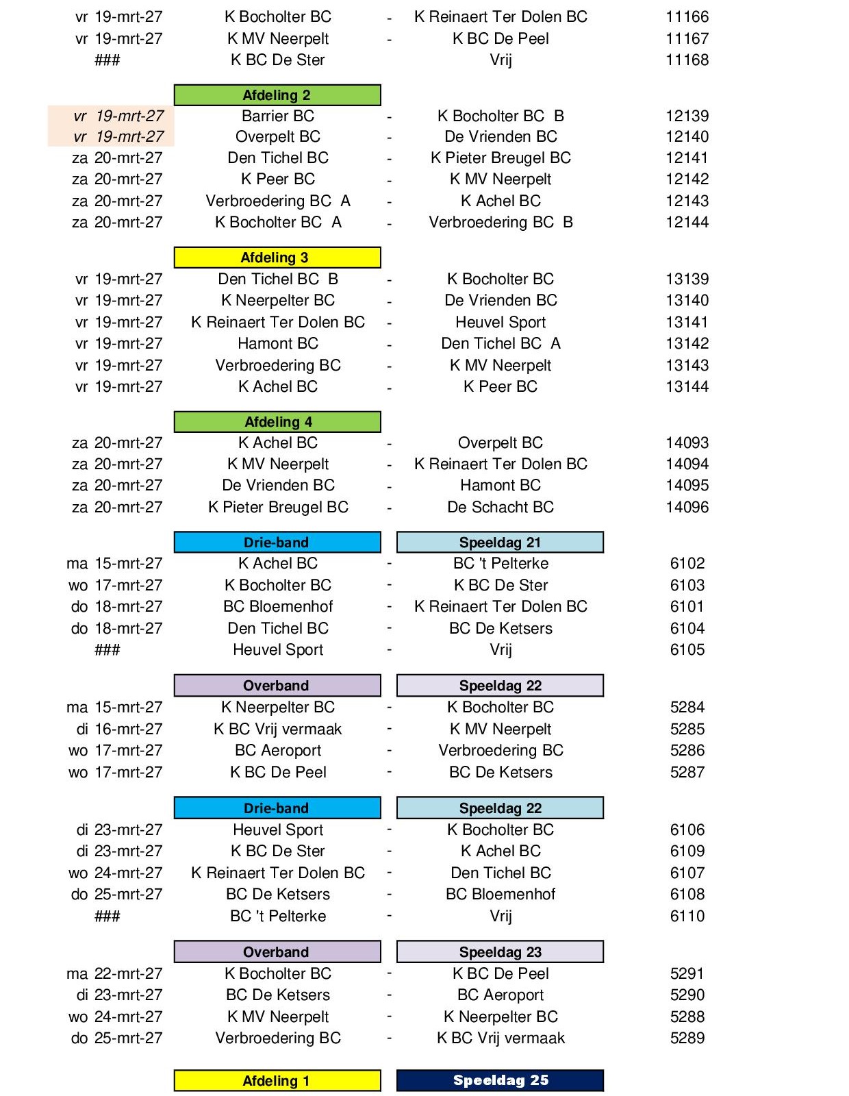 Competitie Kalender 2026 2027 24 juli 202620
