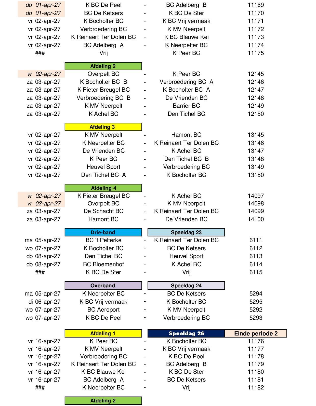 Competitie Kalender 2026 2027 24 juli 202621
