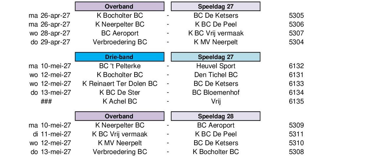 Competitie Kalender 2026 2027 24 juli 202623
