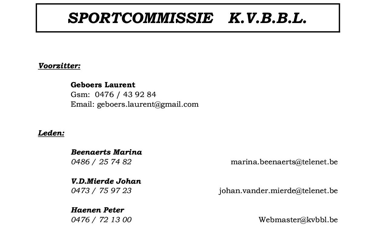 Sportcommissie KVBBL 2026 2027