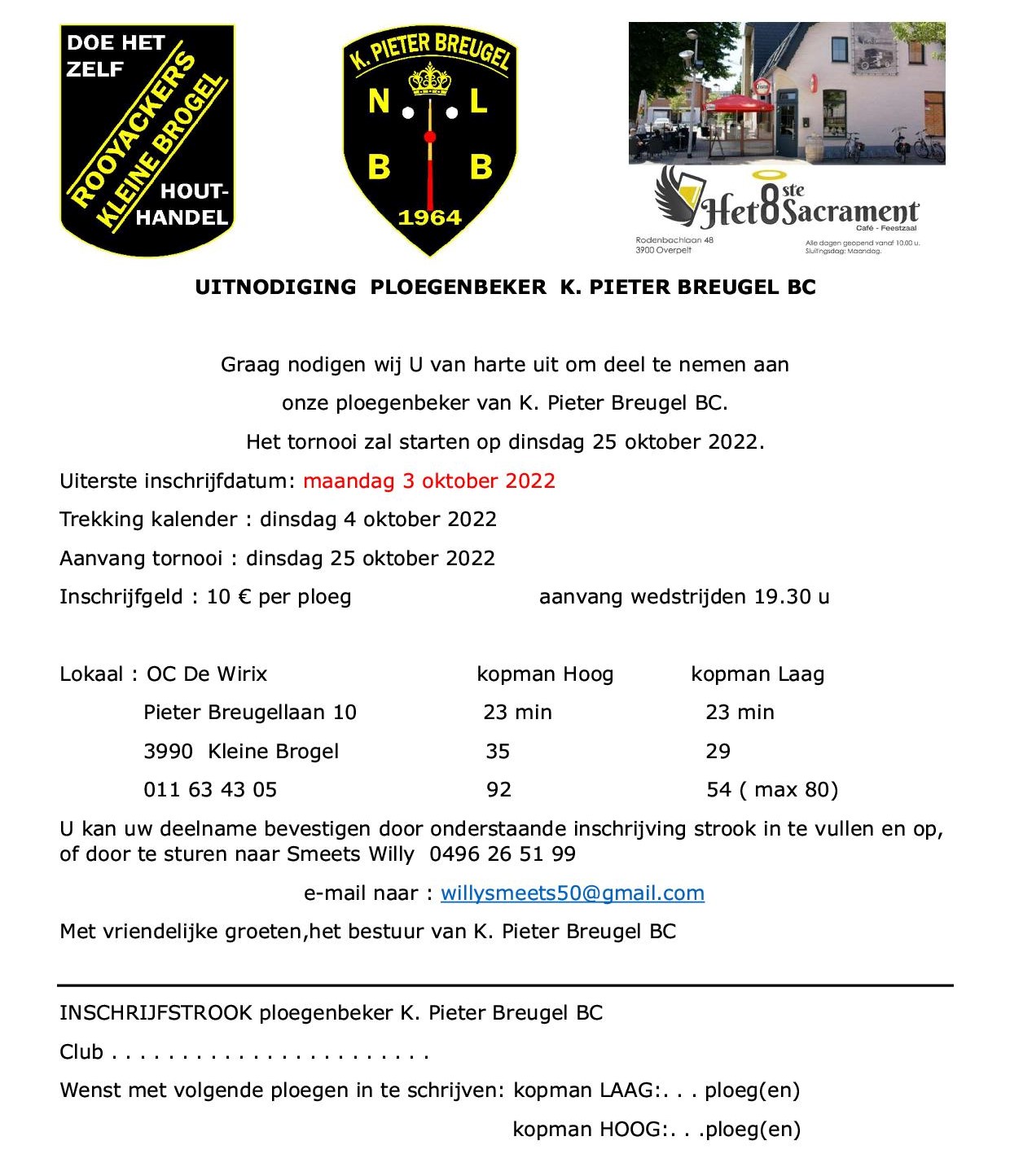 Uitnodiging PLB K Pieter Breugel BC 2022 2023